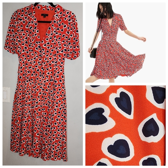 J. Crew Dresses & Skirts - J. Crew Heart Leopard Button Front Midi Dress Red White Blue Size 2